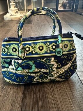 Vera Bradley Quilted Mini Bag Zip Cosmetic Bag Teal Green Paisley